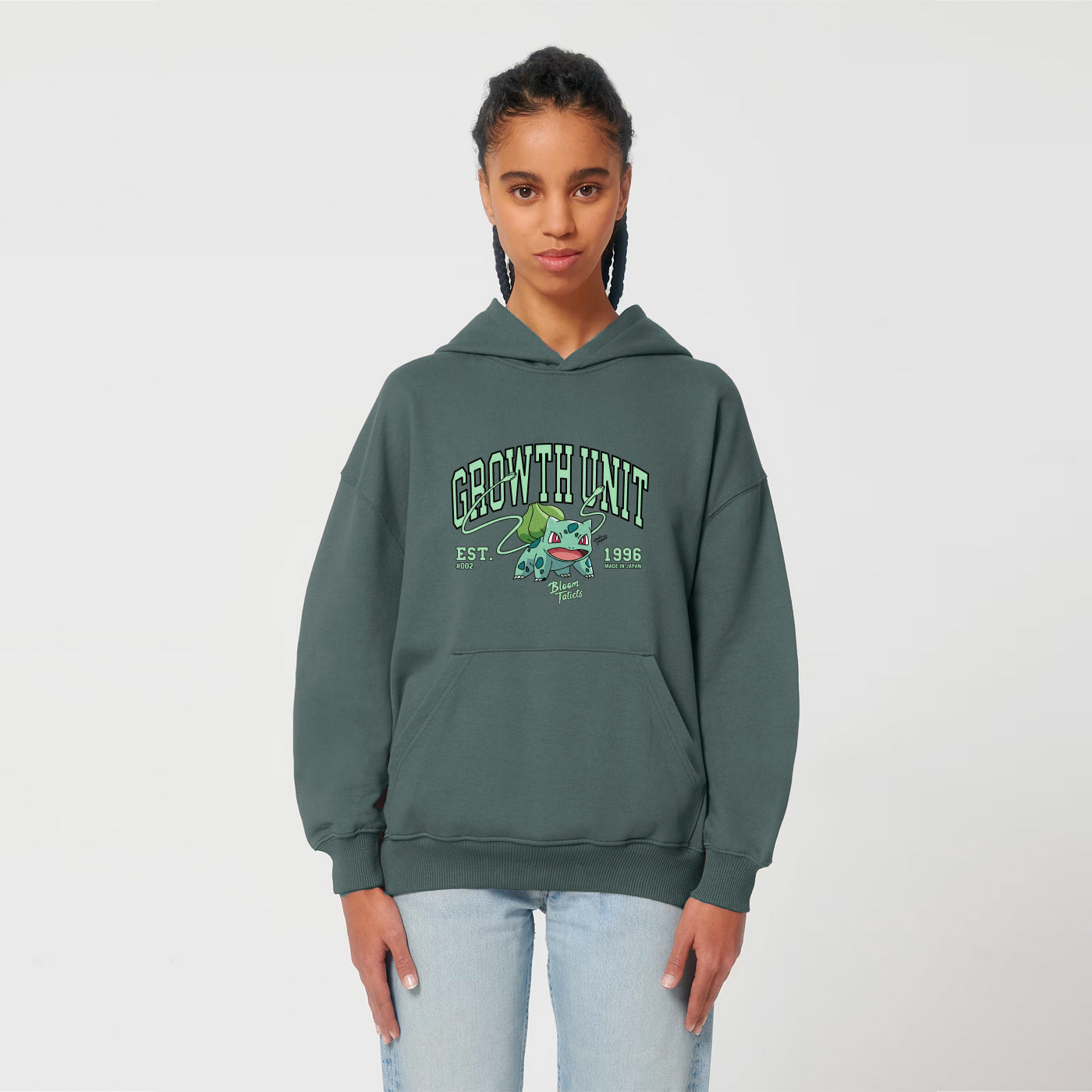 MADE IN JAPAN - GROWTH UNIT® OVERSIZED SLATE GREEN HOODIE